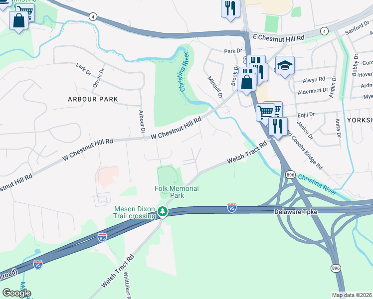 map of restaurants, bars, coffee shops, grocery stores, and more near 259 Pennwood Street in Newark