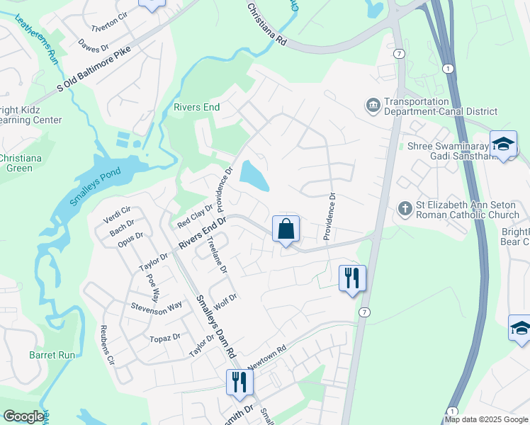 map of restaurants, bars, coffee shops, grocery stores, and more near 106 Mendel Court in Bear