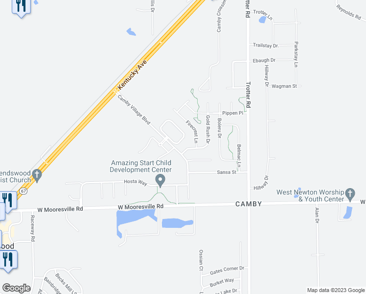 map of restaurants, bars, coffee shops, grocery stores, and more near 8558 Gold Rush Way in Indianapolis