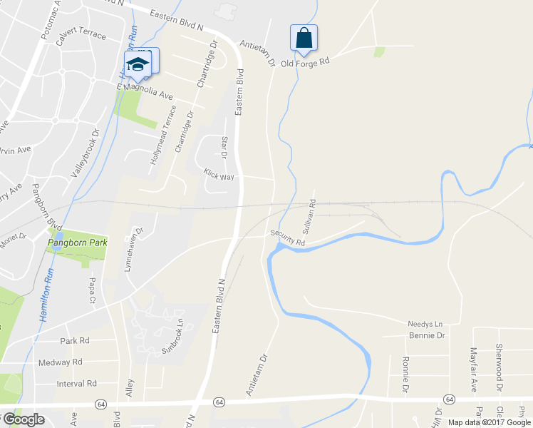 map of restaurants, bars, coffee shops, grocery stores, and more near 481 Antietam Drive in Hagerstown