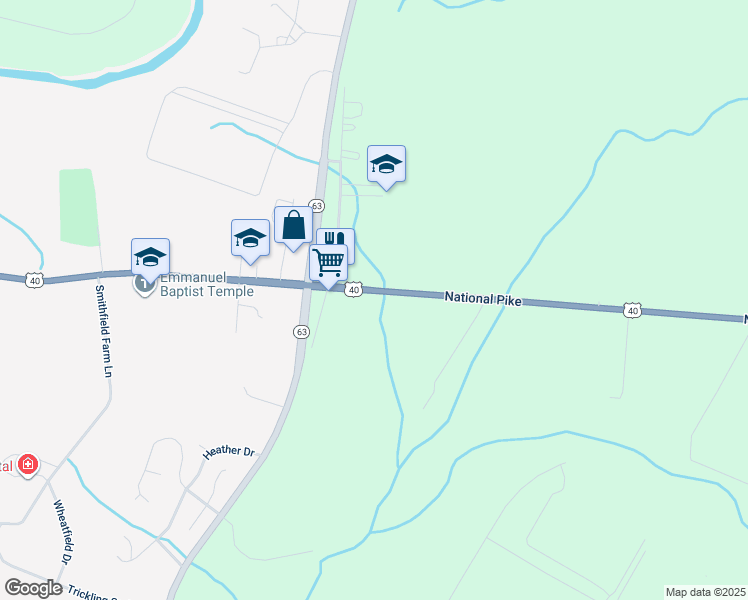 map of restaurants, bars, coffee shops, grocery stores, and more near 16525 National Pike in Hagerstown
