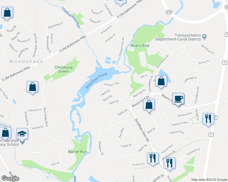map of restaurants, bars, coffee shops, grocery stores, and more near 41 Verdi Circle in Newark