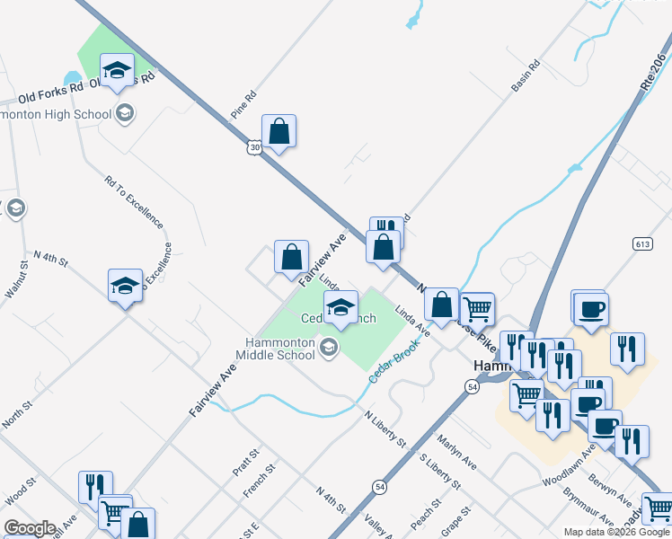 map of restaurants, bars, coffee shops, grocery stores, and more near 770 Fairview Avenue in Hammonton