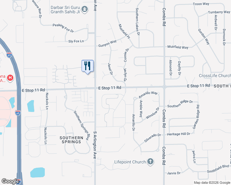 map of restaurants, bars, coffee shops, grocery stores, and more near 6108 Rockdell Drive in Indianapolis