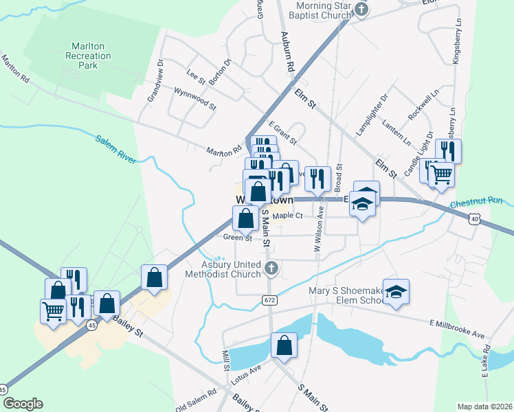 map of restaurants, bars, coffee shops, grocery stores, and more near in Woodstown