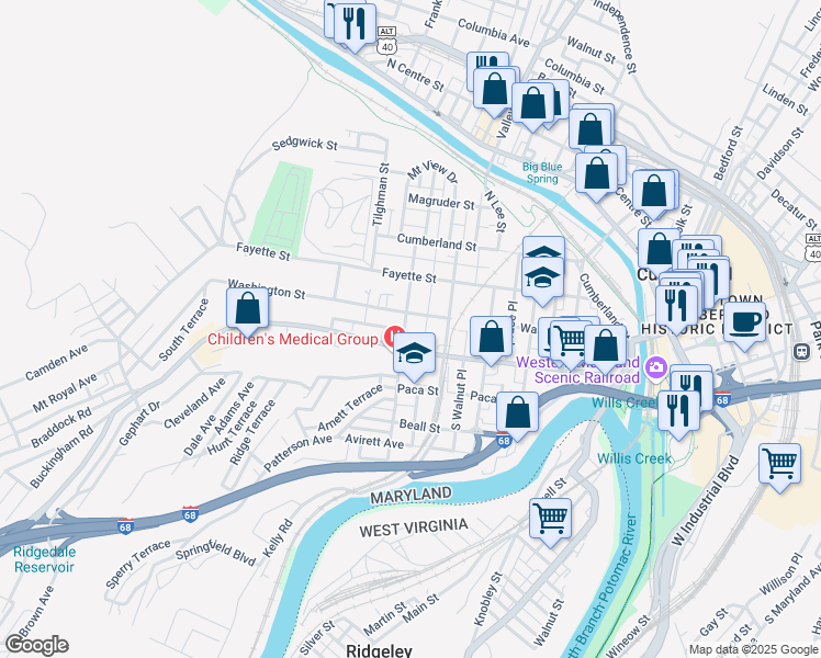 map of restaurants, bars, coffee shops, grocery stores, and more near 14 South Chase Street in Cumberland