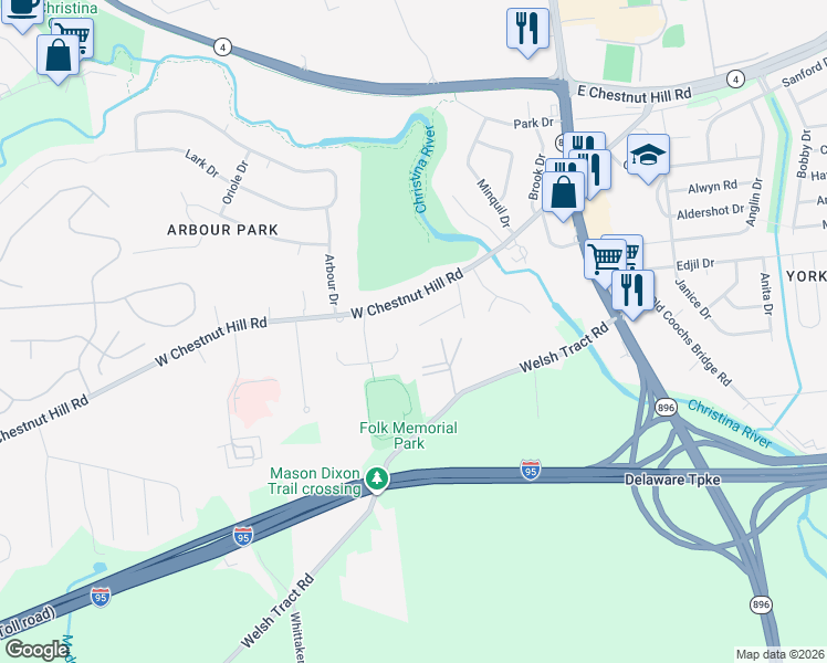 map of restaurants, bars, coffee shops, grocery stores, and more near 259 Pennwood Dr in Newark
