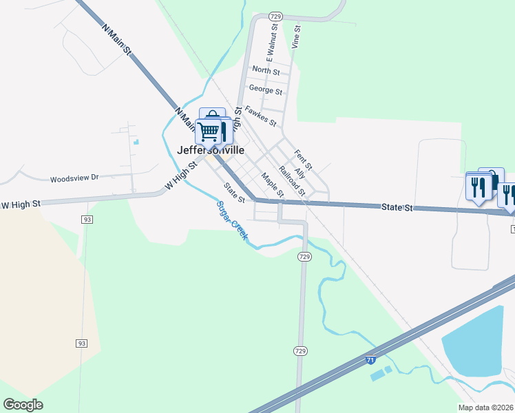 map of restaurants, bars, coffee shops, grocery stores, and more near 14 Janes Street in Jeffersonville