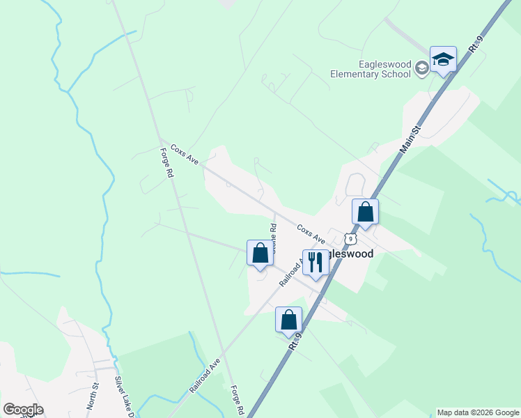 map of restaurants, bars, coffee shops, grocery stores, and more near 175 Coxs Avenue in Eagleswood