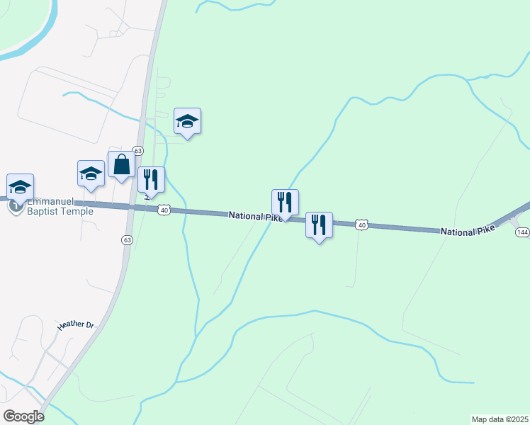 map of restaurants, bars, coffee shops, grocery stores, and more near 16704 National Pike in Hagerstown