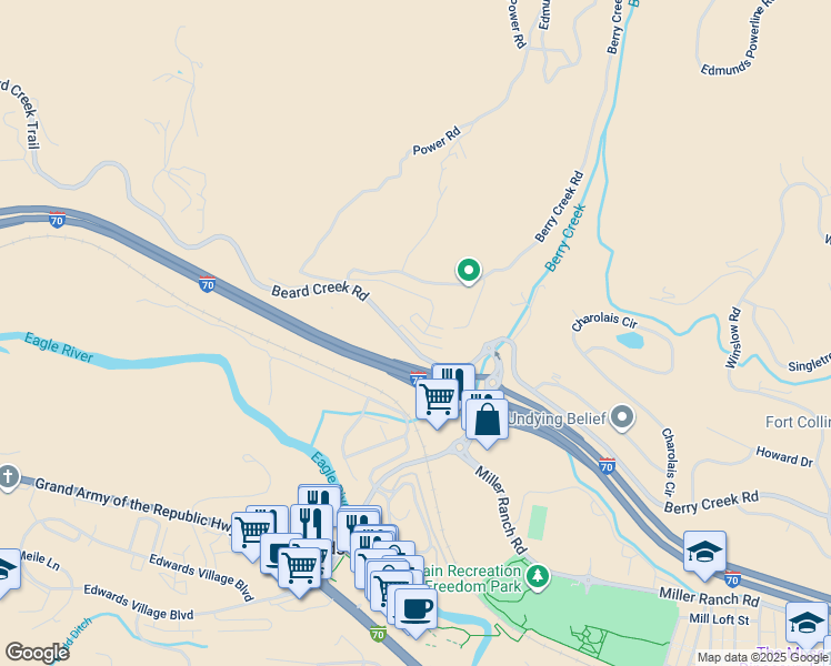 map of restaurants, bars, coffee shops, grocery stores, and more near 274 Beard Creek Road in Edwards