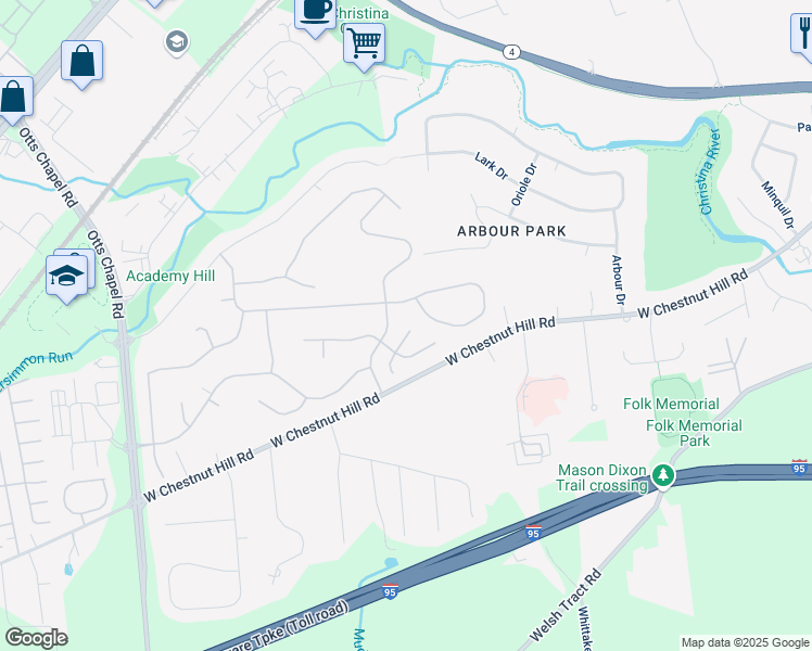 map of restaurants, bars, coffee shops, grocery stores, and more near 603 Georgetown Court in Newark