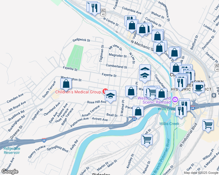 map of restaurants, bars, coffee shops, grocery stores, and more near 14 South Chase Street in Cumberland