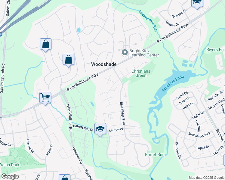 map of restaurants, bars, coffee shops, grocery stores, and more near 603 Candlestick Lane in Newark