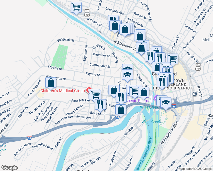 map of restaurants, bars, coffee shops, grocery stores, and more near 310 Washington Street in Cumberland