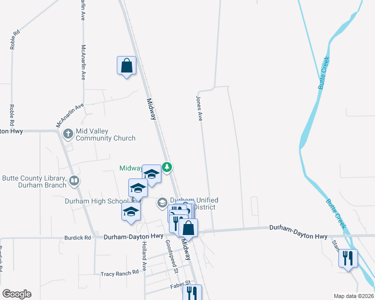 map of restaurants, bars, coffee shops, grocery stores, and more near 9581 Jones Avenue in Durham