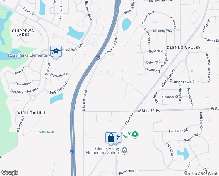 map of restaurants, bars, coffee shops, grocery stores, and more near 7835 South Belmont Avenue in Indianapolis