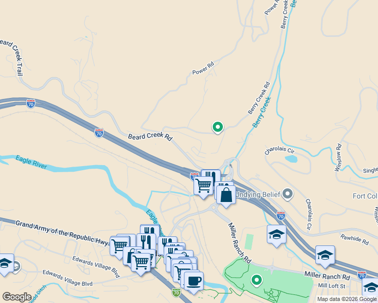 map of restaurants, bars, coffee shops, grocery stores, and more near 274 Beard Creek Road in Edwards