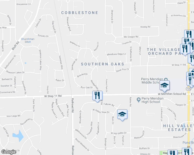 map of restaurants, bars, coffee shops, grocery stores, and more near 7828 Burr Oak Court in Indianapolis