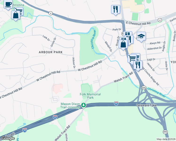 map of restaurants, bars, coffee shops, grocery stores, and more near 259 Pennwood Street in Newark