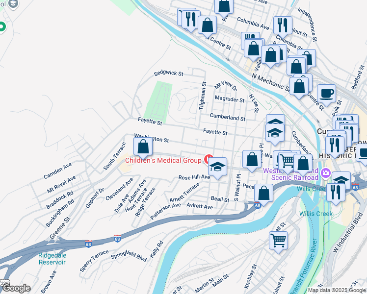 map of restaurants, bars, coffee shops, grocery stores, and more near 532 Washington Street in Cumberland