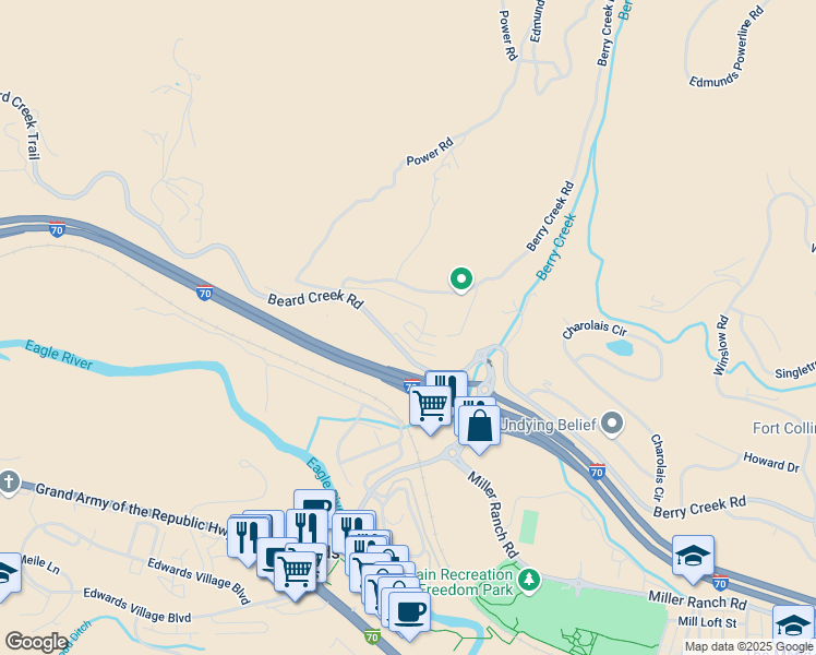 map of restaurants, bars, coffee shops, grocery stores, and more near 441-455 Moon Ridge Rd in Edwards
