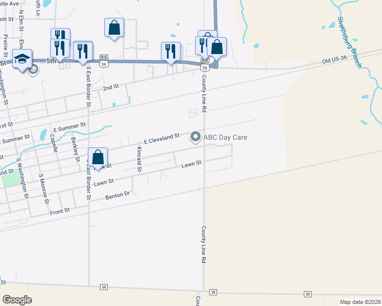 map of restaurants, bars, coffee shops, grocery stores, and more near 1020 Park Street in Monroe City