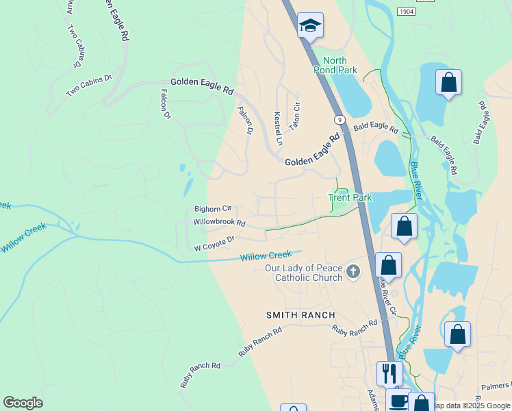 map of restaurants, bars, coffee shops, grocery stores, and more near 343 North Chipmunk Circle in Silverthorne