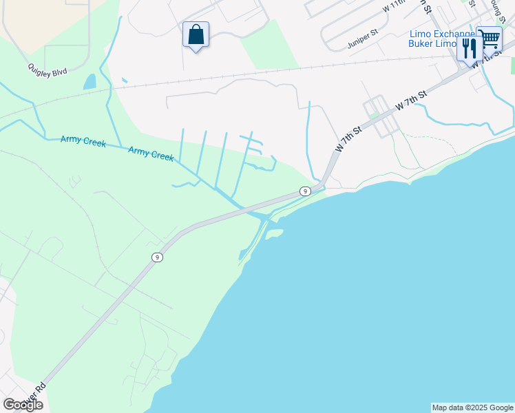 map of restaurants, bars, coffee shops, grocery stores, and more near River Road in New Castle