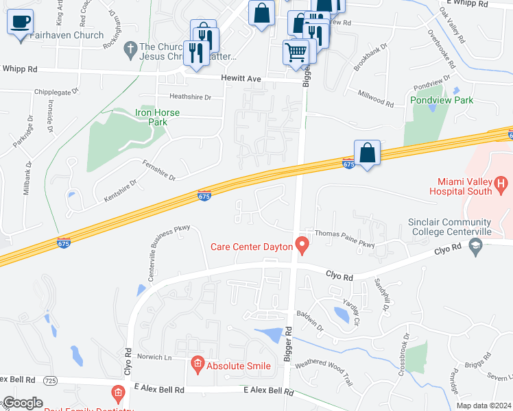 map of restaurants, bars, coffee shops, grocery stores, and more near 33 Meeting House Road in Centerville