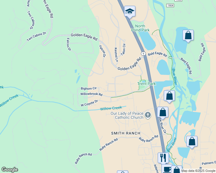 map of restaurants, bars, coffee shops, grocery stores, and more near 343 North Chipmunk Circle in Silverthorne