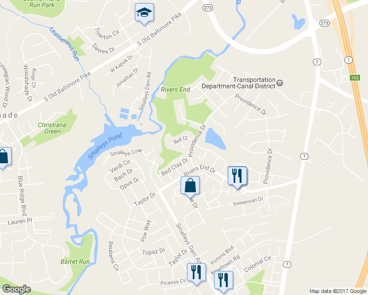 map of restaurants, bars, coffee shops, grocery stores, and more near 199 Curie Court in Bear
