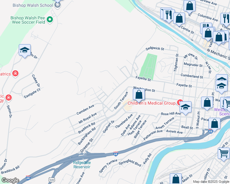 map of restaurants, bars, coffee shops, grocery stores, and more near 741 Fayette Street in Cumberland