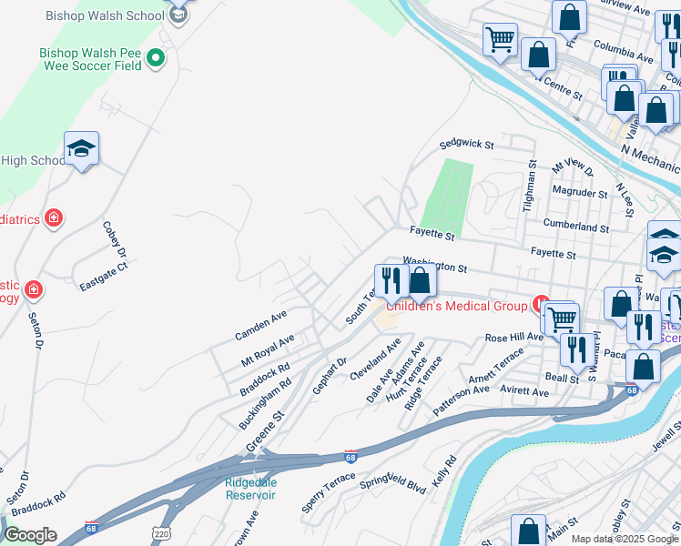 map of restaurants, bars, coffee shops, grocery stores, and more near 741 Fayette Street in Cumberland