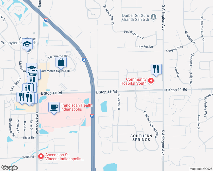 map of restaurants, bars, coffee shops, grocery stores, and more near 5538G Greenhill Place in Indianapolis