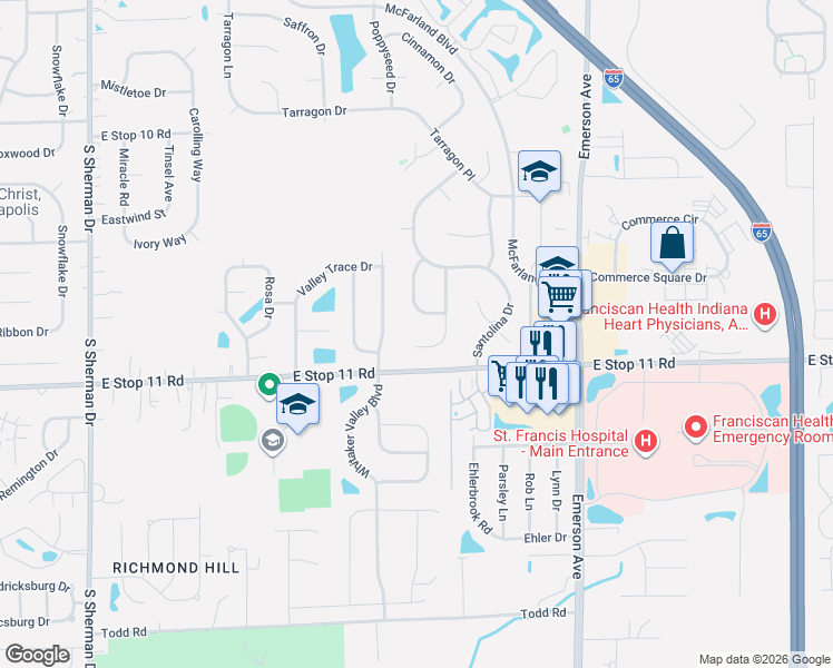 map of restaurants, bars, coffee shops, grocery stores, and more near 7903 Whitaker Valley Boulevard in Indianapolis