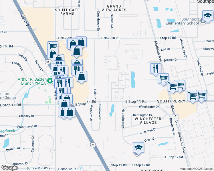 map of restaurants, bars, coffee shops, grocery stores, and more near 7820 Red Clover Drive in Indianapolis