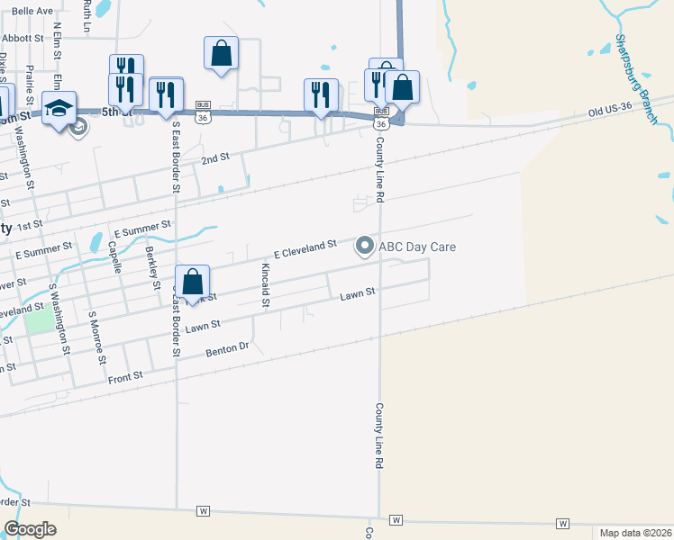 map of restaurants, bars, coffee shops, grocery stores, and more near 1020 Park Street in Monroe City