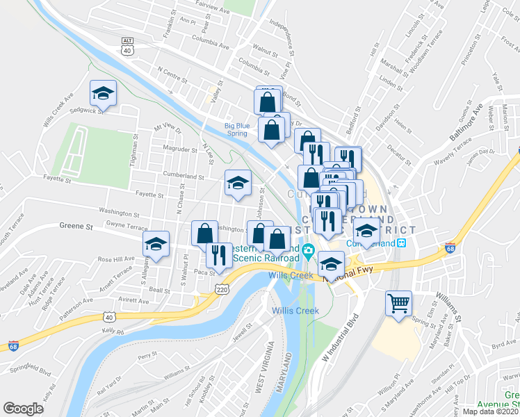 map of restaurants, bars, coffee shops, grocery stores, and more near 60 Johnson Street in Cumberland