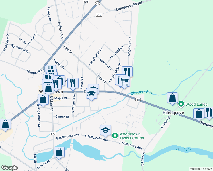 map of restaurants, bars, coffee shops, grocery stores, and more near 1 Richman Street in Woodstown