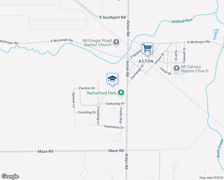 map of restaurants, bars, coffee shops, grocery stores, and more near 8010 Acton Road in Indianapolis