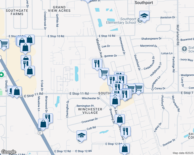 map of restaurants, bars, coffee shops, grocery stores, and more near 2023 Lisa Walk Drive in Indianapolis