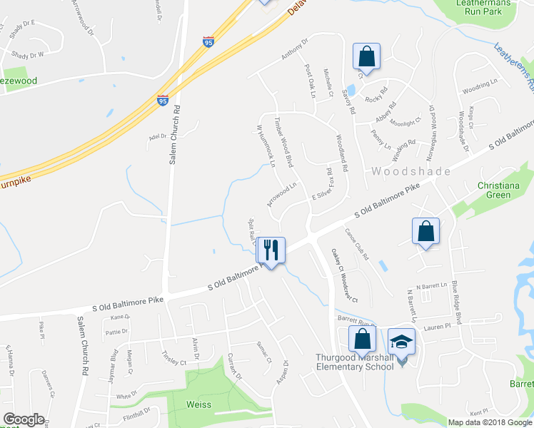 map of restaurants, bars, coffee shops, grocery stores, and more near 420 Arrowood Lane in Newark