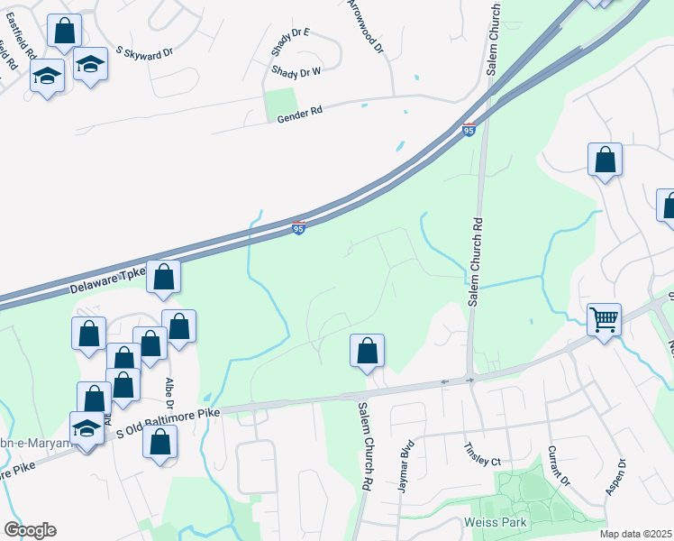 map of restaurants, bars, coffee shops, grocery stores, and more near 587 South Old Baltimore Pike in Newark