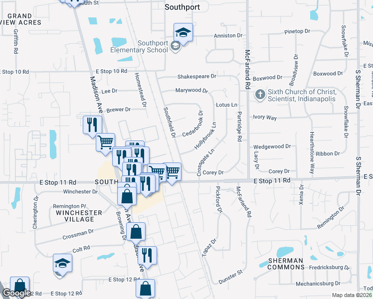 map of restaurants, bars, coffee shops, grocery stores, and more near 7820 Hollybrook Lane in Southport
