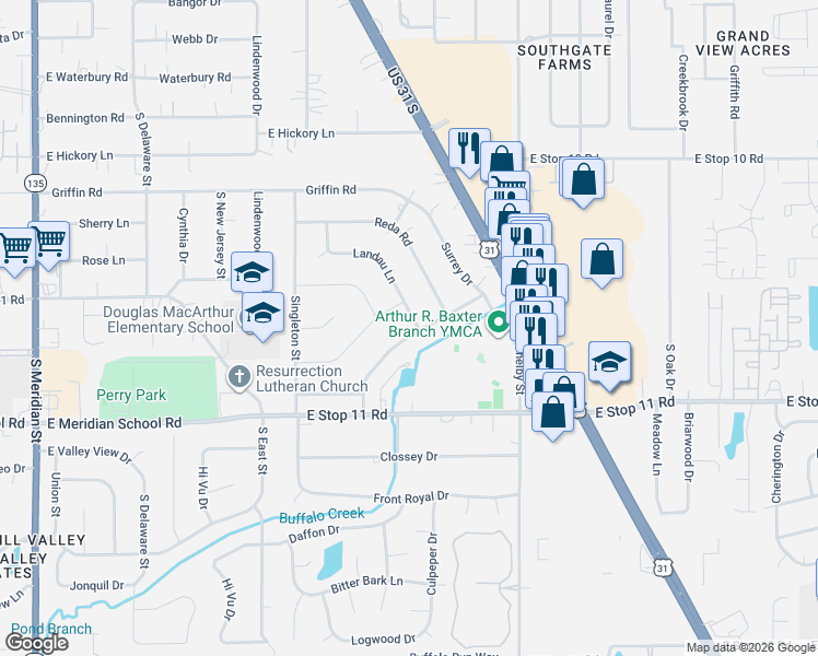 map of restaurants, bars, coffee shops, grocery stores, and more near 814 Coach Road in Indianapolis