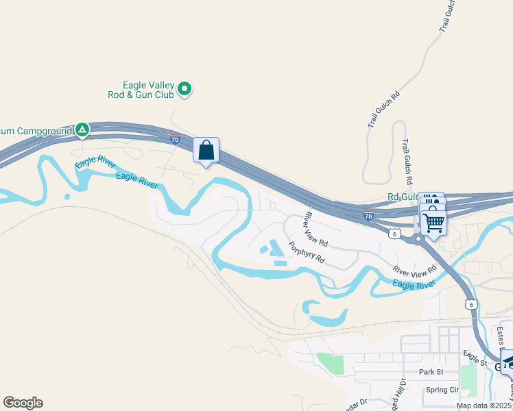 map of restaurants, bars, coffee shops, grocery stores, and more near 606 Price Lane in Gypsum