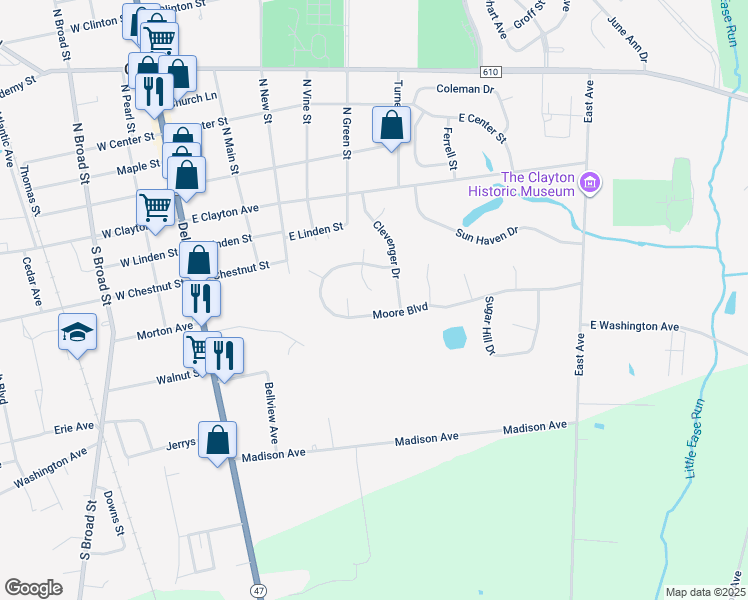 map of restaurants, bars, coffee shops, grocery stores, and more near 5 Hawthorn Way in Clayton