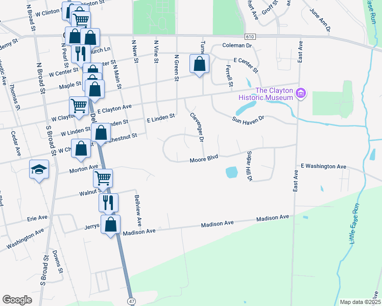map of restaurants, bars, coffee shops, grocery stores, and more near 5 Hawthorn Way in Clayton