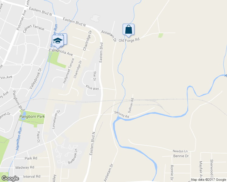 map of restaurants, bars, coffee shops, grocery stores, and more near 531 Antietam Drive in Hagerstown